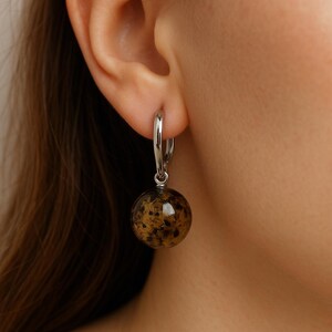 Natural Amber Fossil Earrings, Handmade Jewelry, Unique Amber Earrings, Fossil Gemstone, Gift For Her