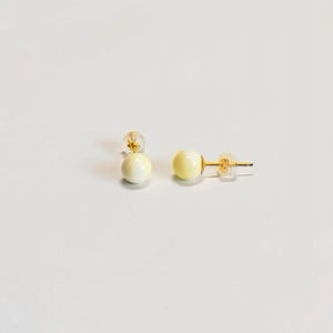Handmade Royal White Amber Stud Earrings: Minimalist Gemstone Jewelry