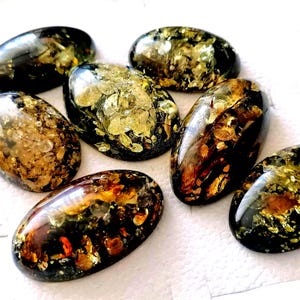 Natural Baltic Amber, Green Cabochon, Handmade Jewelry Making, Oval Flat-Based Gem, Craft Supply, DIY