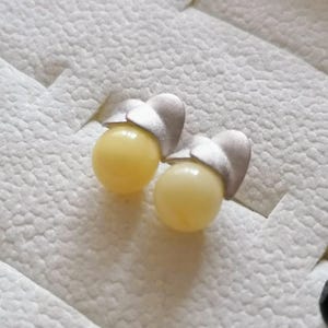 Handmade Baltic Amber Stud Earrings: Sterling Silver Leaves Design