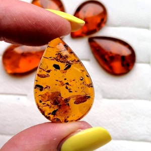 Natural Baltic Amber Cognac Cabochons, Drop Shape Amber, Handmade Flat-Based Stones, Various Sizes, DIY Jewelry
