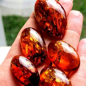 Cognac Baltic Amber Cabochon, Natural Oval Amber, Flat Back Cabochon, Various Sizes, Handmade Jewelry, Crafting