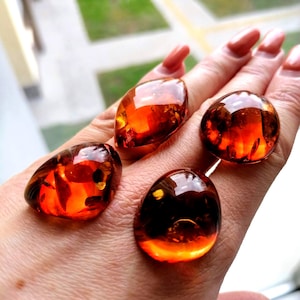 Cognac Baltic Amber Cabochons, Free-form Flat-based, Handmade Materials, Various Size Stones, Jewelry Supply