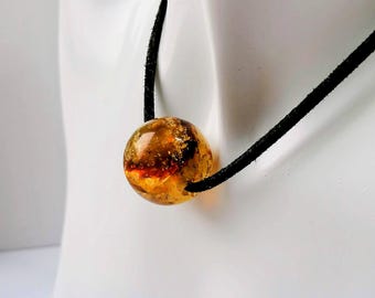 Natural Amber Round Pendant: Handmade Fossil Bead Jewelry