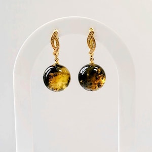 Fossil Amber Earrings, Handmade Jewelry, Fossil Earrings, Unique Gift, Natural Amber, Artisan Earrings
