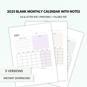 2025 Blank Monthly Calendar Planner, 2025 Blank Monthly Planner, 2025 Blank Planner, 2025 Monthly Blank Calendar, Printable Blank Calendar
