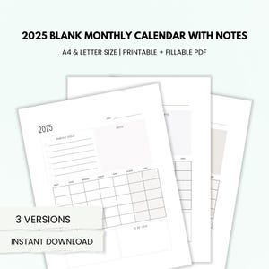 2025 Blank Monthly Calendar Planner, 2025 Blank Monthly Planner, 2025 Blank Planner, 2025 Monthly Blank Calendar, Printable Blank Calendar