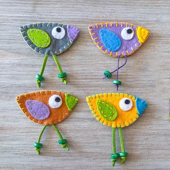 Hand Sewn Felted Bird Brooch: Colorful Spring Accessory