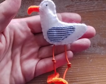 Handsewn Felted Seagull Brooch: Summer Vacation Gift