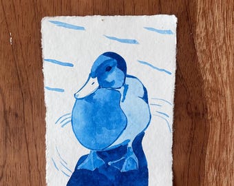 Duck Portrait ink drawing, Portraits in Blue series