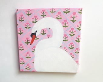 Swan Original Acrylic Painting, 8”x8” Bird Wall Art