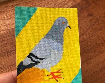 Pigeon Original Acrylic Miniature Painting, “Break Time” ACEO