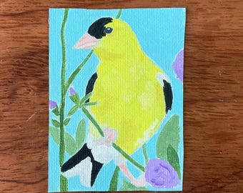American Goldfinch Original Miniature Painting, ACEO