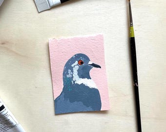 ACEO Pigeon Original Miniature Painting, “Calm”