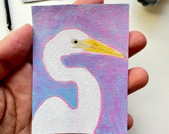 Egret Original Miniature Painting, ACEO