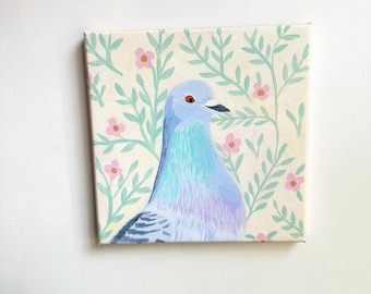Pigeon Original Acrylic Painting, 8”x8” Bird Wall Art