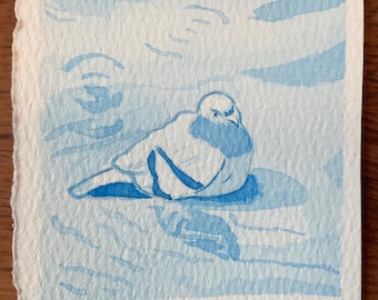 Miniature Pigeon Ink Drawing, Miniature Painting 3”x3”