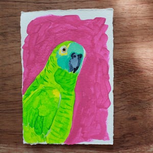 Green Parrot Original Painting, Colorful Art, Bird Art