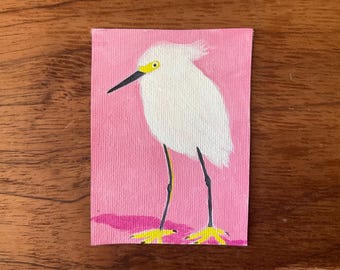 Snowy Egret Original Miniature Painting, ACEO, ATC