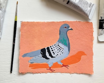 Pigeon Original Acrylic Painting, 5”x7”