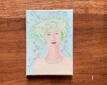 Original female portrait Acrylic Painting, Colorful Wall Art