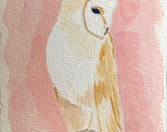 White Owl Acrylic Painting: Colorful Bird Art (4x6" A6)