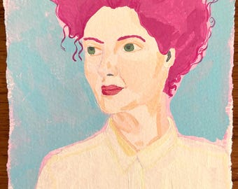 Mrs. Woodham Original Painting, Colorful Female Portrait,