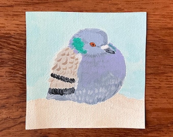 Winter Pigeon Original Miniature Painting, ACEO