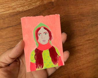Miniature portrait Original Mixed Media Painting, ACEO