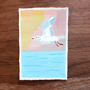 Dipinto originale di gabbiano, arte colorata, arte murale naturalistica