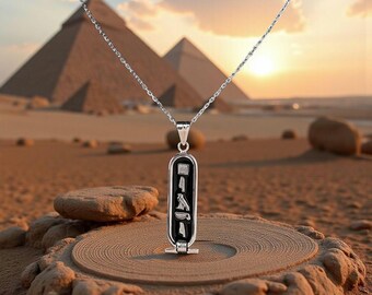 Personalized Egyptian Cartouche Necklace | Silver Name Pendant with Hieroglyphs | Oxidized Sterling Jewelry Gift