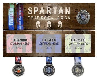 Soporte para medallas de la Spartan Race 2026 – Exhibidor Trifecta con 3 espacios para fotos