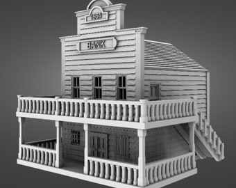 Wild West Bank – STL Files for 3D Printing – Miniature Scenery for Tabletop Wargames and Dioramas – Print Scale 28mm / 20mm / 15mm / 10mm