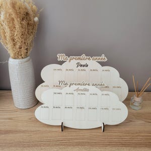 Personalized Baby Cloud Photo Board My First Year in Wood – 12 Month Tracking | Birth Gift, First Birthday, Child&#39;s Room