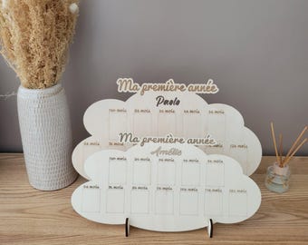 Personalized Baby Cloud Photo Board My First Year in Wood – 12 Month Tracking | Birth Gift, First Birthday, Child's Room