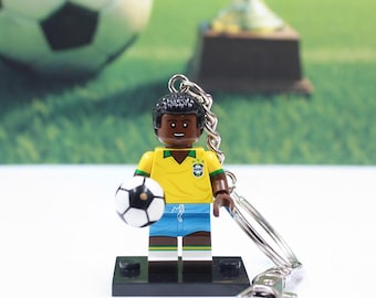 Custom Made Soccer Super Star Pele Keychain Keyring - Best Gift for Him for Her Soccer Fans