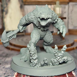 Aligotarian with hammer - 3D Printed Fantasy Miniature - DnD Tabletop RPG Character Figure, pathfinder, Crovic dnd minis, alligator monster