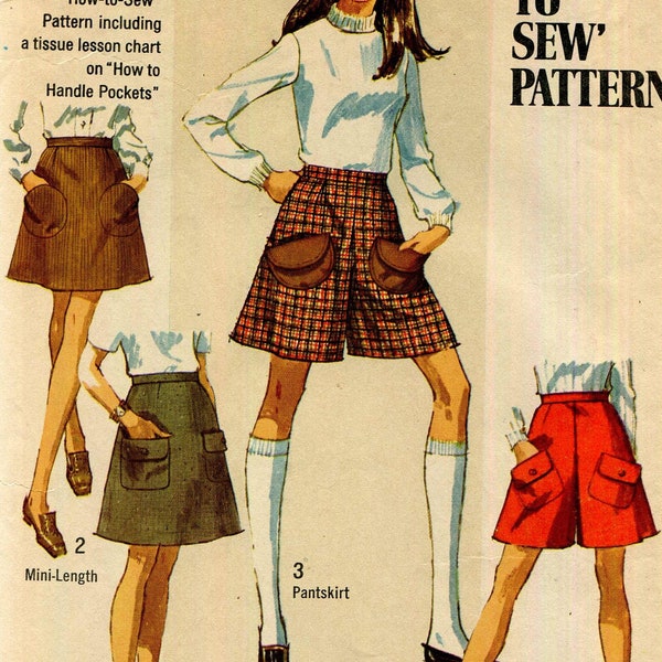 Simplicity 8418 Vintage 60s A line Skirt and pantskirt Pattern -  25.5" waist - Cut & Complete