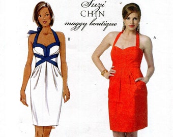 Butterick B5599 - Halter Dress Pattern By Suzi Chin UNCUT Sizes 6-12 (Bust 30.5"-34")