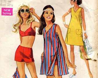 Simplicity 8251 Vintage 60s Beachwear pattern - Lined Bra, Shorts, Dress and Cover-Up - 32.5" Bust