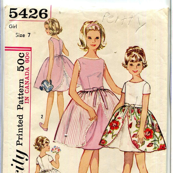 Simplicity 5426 Vintage 60s Girl's Dressy Summer Dress pattern with detachable overskirt - size 7 - Easter Dress
