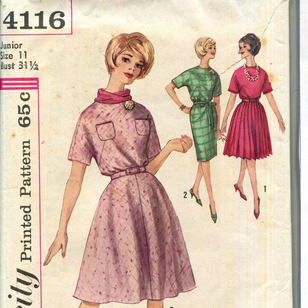Simplicity 4116  Vintage 60s kimono sleeve Dress pattern with 3 skirts - Cut & Complete - Size 11 (31.5" bust)