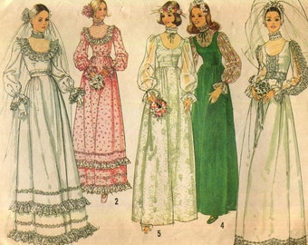 Simplicity 6671 Vintage 70s Boho Wedding Gown Pattern - bridesmaid - 32 1/2" bust