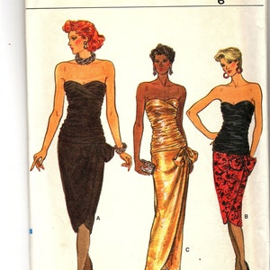 Vintage 80s Strapless Cocktail Dress ou Evening Gown Pattern - non-cut - Taille 6 (buste 30.5 »)