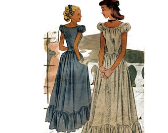 McCall 6546 - Vintage 40s Junior Evening Gown Pattern  - Prom, Cotillion XS - 29" Bust