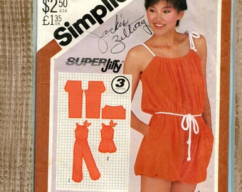 Simplicity 5502   Vintage 80s Super Jiffy Romper Pattern - Size S Bust 32.5"-34" - Stretch Knits - Only 3 pattern pieces total.