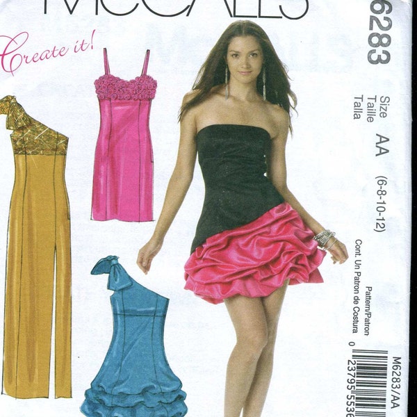 McCalls M6283 UNCUT Sexy One-Shoulder, Strappy or Strapless Evening Gown or Dress Pattern - Size 6-12