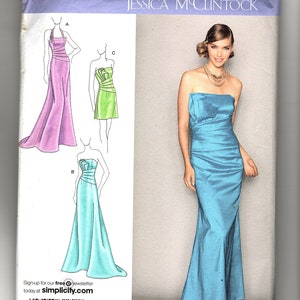 Jessica McClintock - Simplicidad 2252-UNCUT Strapless o halter Vestido de gala o patrón de vestido - Talla 12-20