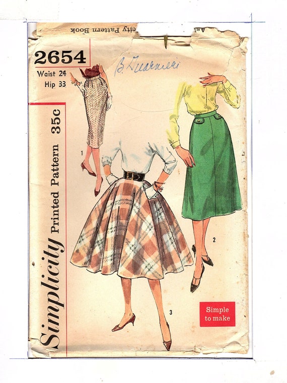 Simplicity 2654- UNCUT Vintage 1950s Rockabilly Circle Skirt, A