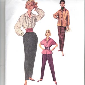 Patrón de conjunto vintage de los años 50, Simplicity 4464 - Pantalón y blusa - Contorno de busto de 76 cm (30") - Completo